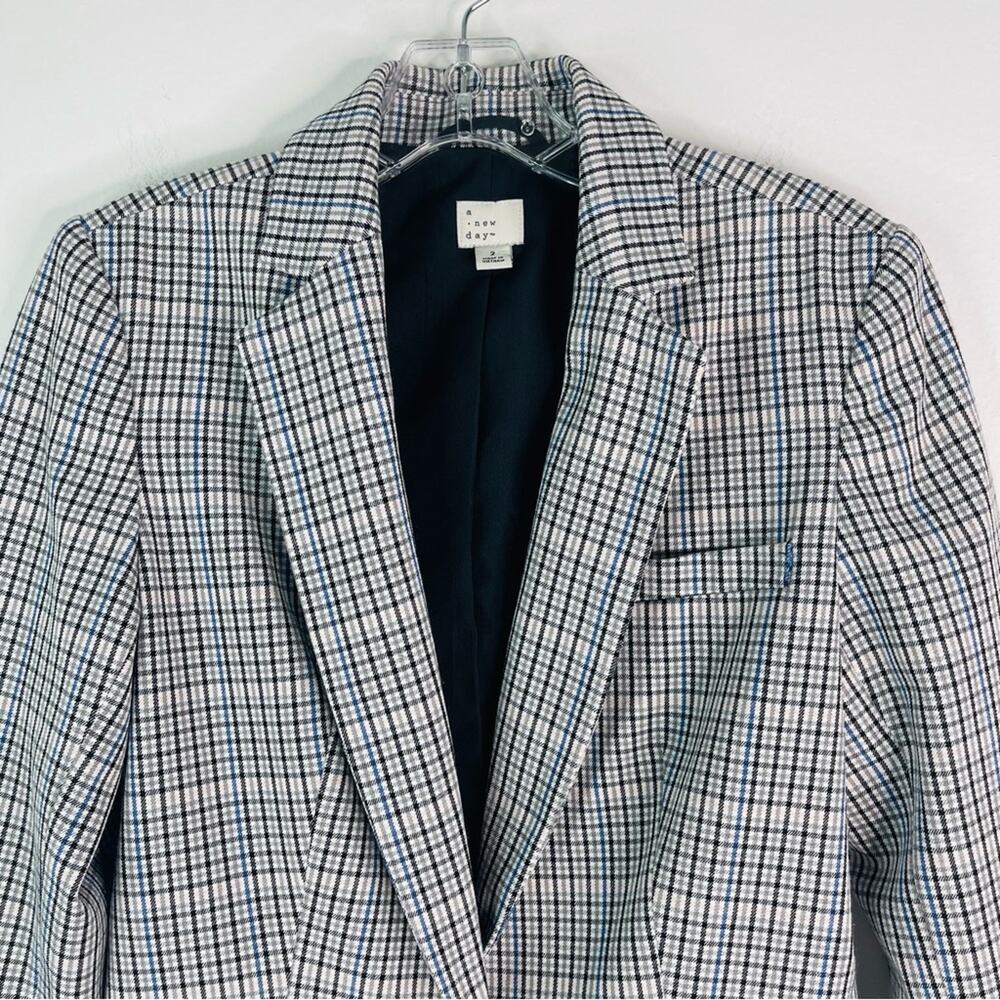 NEW A New Day blue grey white pink check plaid preppy academia blazer 2 - Picture 2 of 7